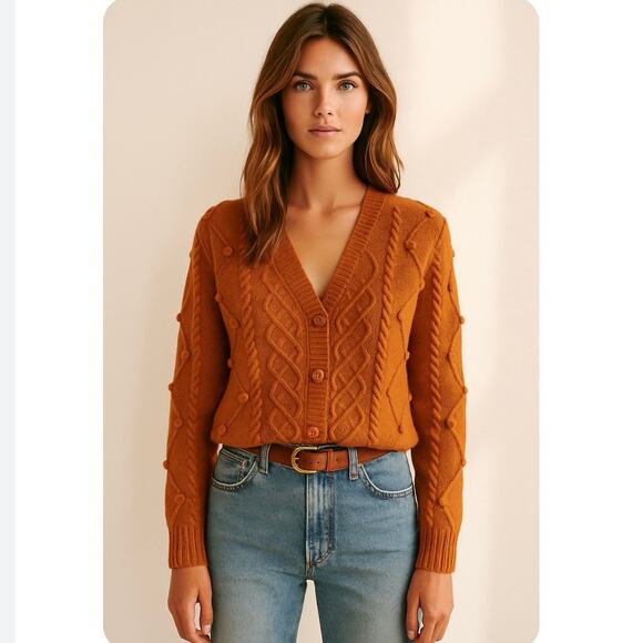 For Love & Lemons Sweaters - For Love & Lemons Florentina Button Down Cardigan in Ginger Small